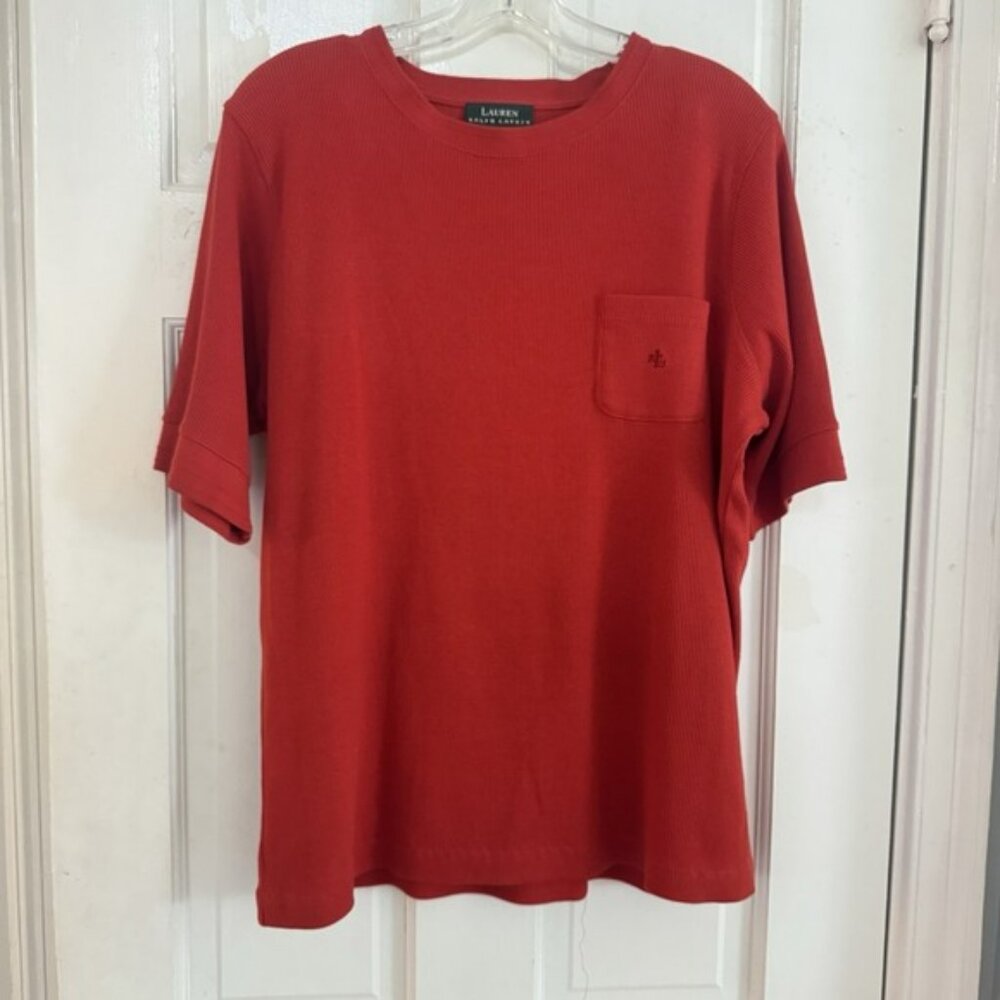 Lauren Ralph Lauren Ribbed Knit Tee Shirt Sleeve Women's Sz 1X Orange Y2K 90's‎